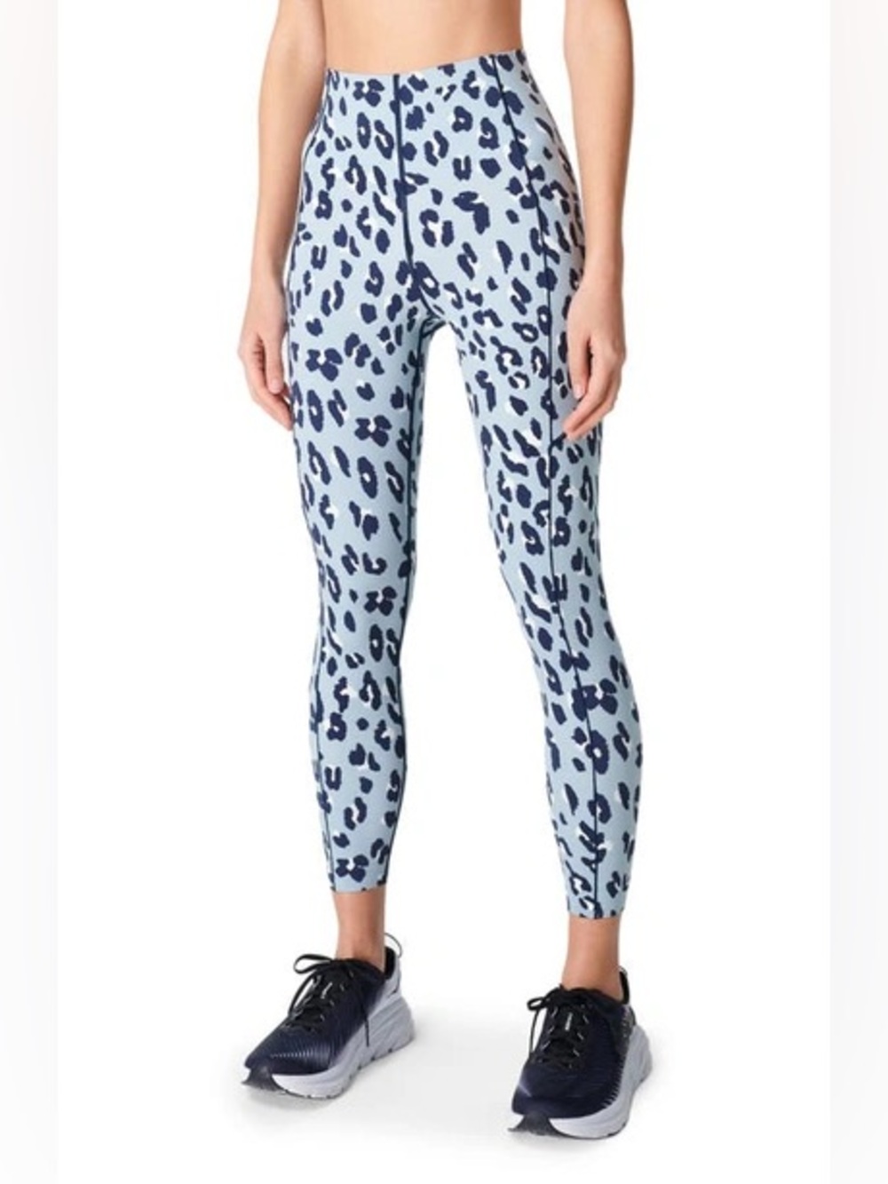 Sweaty Betty Power Leggings Womens Size 8 Blue Leopard Print Side Pockets 7/8